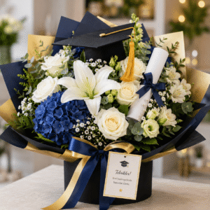 Mezuniyet Çiçeği | Premium Lilyum, Gül ve Ortanca Mezuniyet Aranjmanı